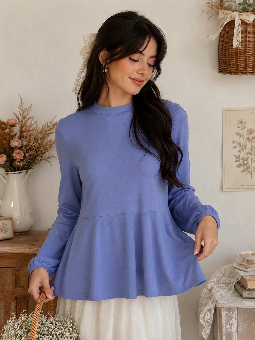 Apt. 9 NWT Women’s Peplum Top Size M Periwinkle Blue Long Sleeve Blouse